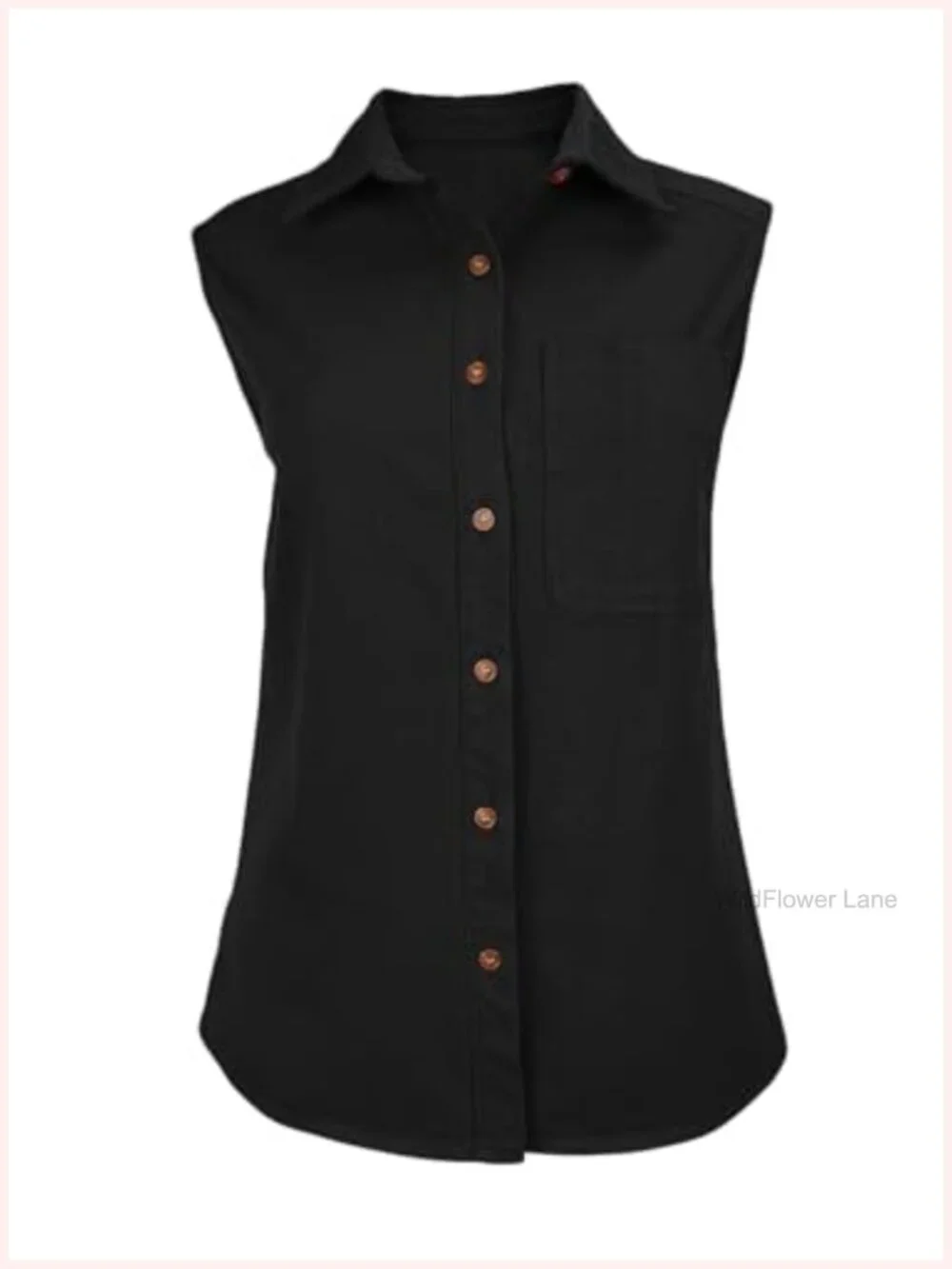 Womens Denim Tank Top V Neck Button Down Collared Sleeveless Casual Blouse